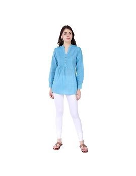Full sleeve light blue mangalagiri cotton tunic LT101D-LT101D-XS-sm