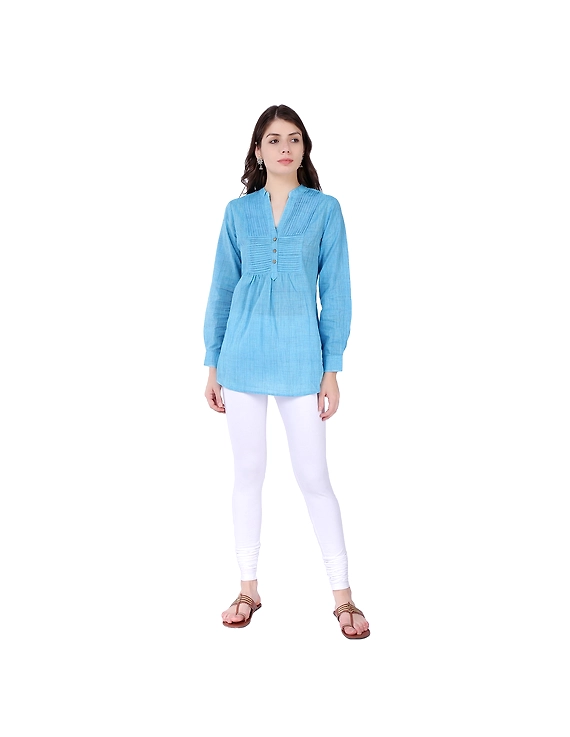 Full sleeve light blue mangalagiri cotton tunic LT101D-LT101D-XS