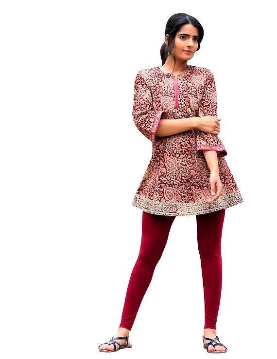 MAROON KALAMKARI SHORT TUNIC : LT111E-LT111E-L