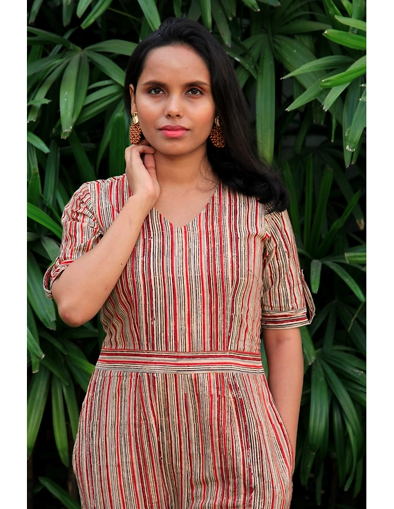 Kalamkari cotton multicolour striped jumpsuit : JS01D-XS-2