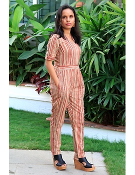 Kalamkari cotton multicolour striped jumpsuit : JS01D-XS-1-sm