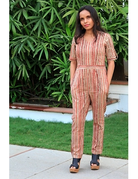 Kalamkari cotton multicolour striped jumpsuit : JS01D-JS01D-sm