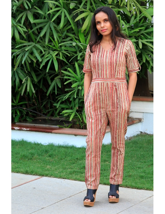 Kalamkari cotton multicolour striped jumpsuit : JS01D-JS01D