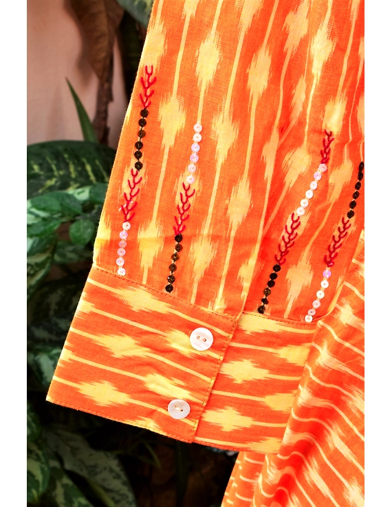 Golden yellow semi silk ikat dress with a handkerchief hem: LD500C-XXL-4