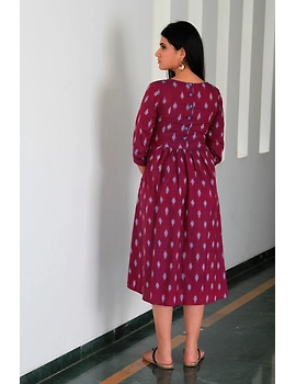 Dark purple ikat dress with embroidered yoke and front pockets: LD530A-S-2-sm