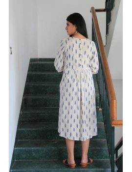 White ikat dress with embroidered yoke and fron pockets: LD530D-XL-2-sm