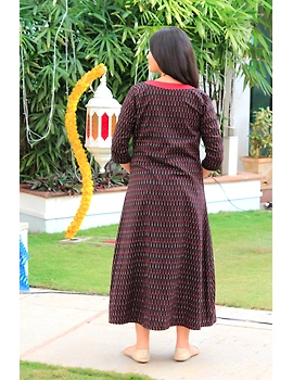 Red mangalagiri cotton straight dress with an ikat long jacket: LD 600A-XXL-2-sm