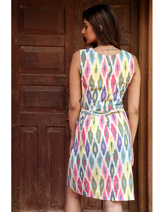 Knee length straight dress in multicolour ikat cotton: LD470C-S-3