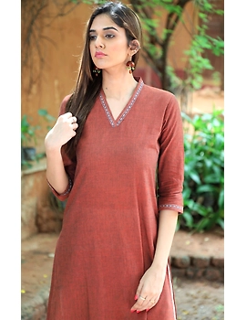 Brown Overlapped V Collar Kurta Lk360B-S-2-sm