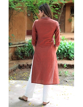 Brown Overlapped V Collar Kurta Lk360B-Xl-1-sm