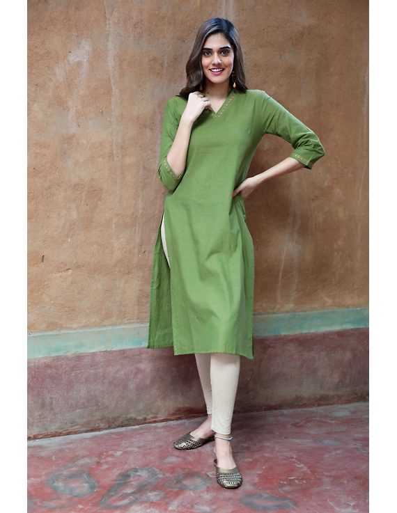 Pista Green Overlapped V Collar Kurta: Lk360C-LK360C-XXl