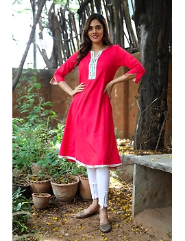 Peach A Line Kurta With Banjara Embroidery: Lk370A-LK370A-S-sm