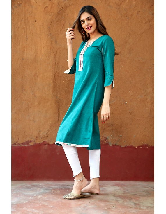Sea Green A-Line Kurta With Banjara Embroidery: Lk370B-S-1