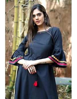 Black Handloom Kurta With Applique Work: Lk380A-M-1-sm