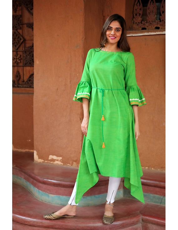 Green Handloom Kurta With Hand Emboidery: Lk380B-LK380B-Xl