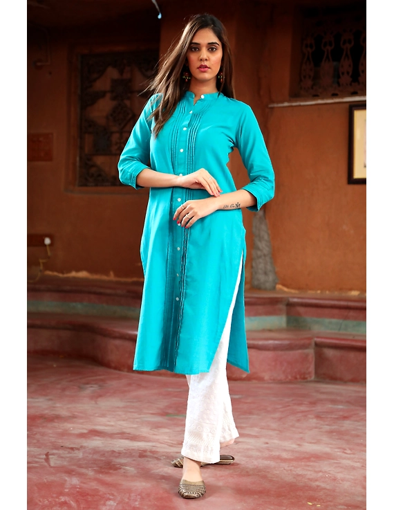 Blue Straight Kurta With Pintucks: Lk410A-LK410A-S