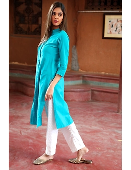 Blue Straight Kurta With Pintucks: Lk410A-S-1-sm