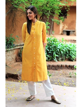 Yellow Straight Kurta With Pintucks: Lk410C-LK410C-L-sm