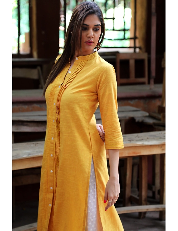 Yellow Straight Kurta With Pintucks: Lk410C-XL-1