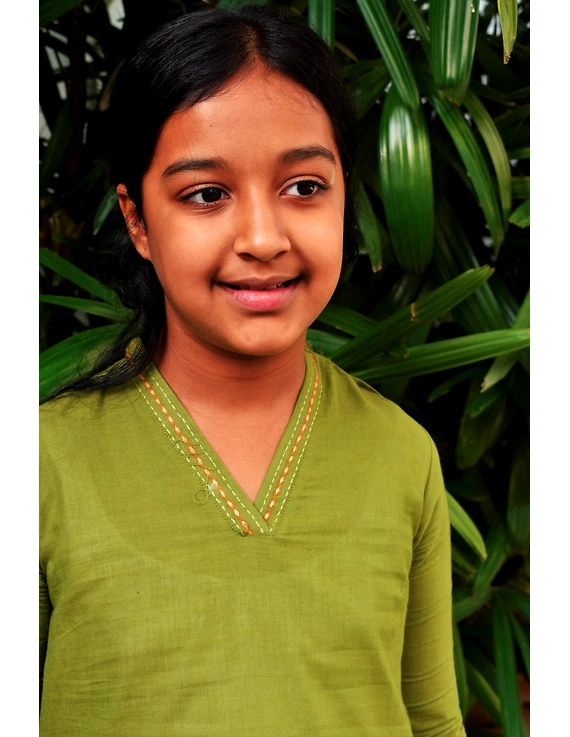 Pista Green Overlapped V Collar Kurta For Girls: Lk365C-(4-5)-2