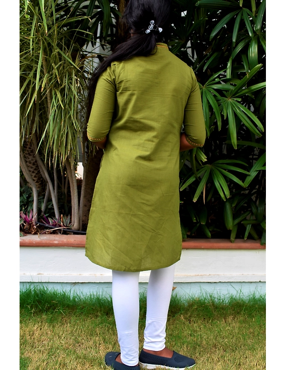 Pista Green Overlapped V Collar Kurta For Girls: Lk365C-LK365C-12-13