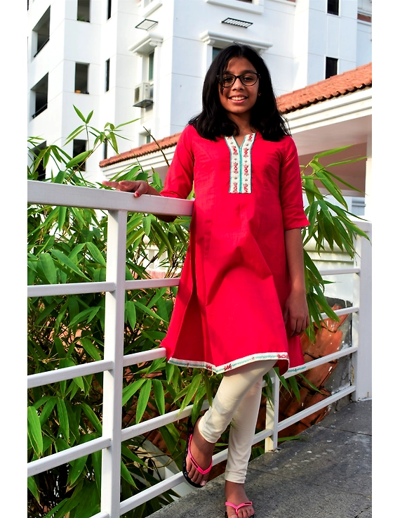 Peach A Line Kurta For Girls: Lk375A-LK375A-4-5