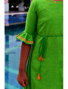 Green Hand Embroidered Kurta With Flared Sleeves: Lk385B-(6-7)-1-sm