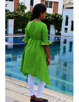 Green Hand Embroidered Kurta With Flared Sleeves: Lk385B-(10-11)-2-sm