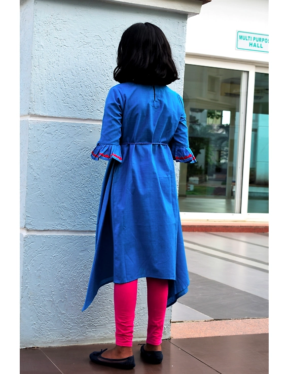 Blue Kurta With Flared Sleeves For Girls: Lk385C-(4-5)-1
