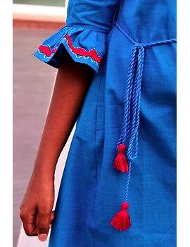 Blue Kurta With Flared Sleeves For Girls: Lk385C-(10-11)-2-sm