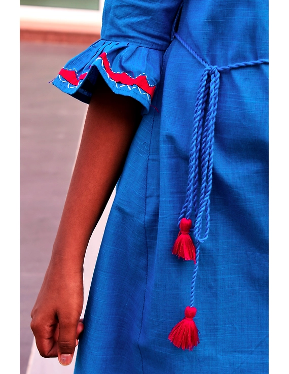 Blue Kurta With Flared Sleeves For Girls: Lk385C-(10-11)-2