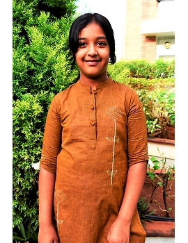 Mustard Mandarin Collar Kurta For Girls: Lk405B-(8-9)-1-sm