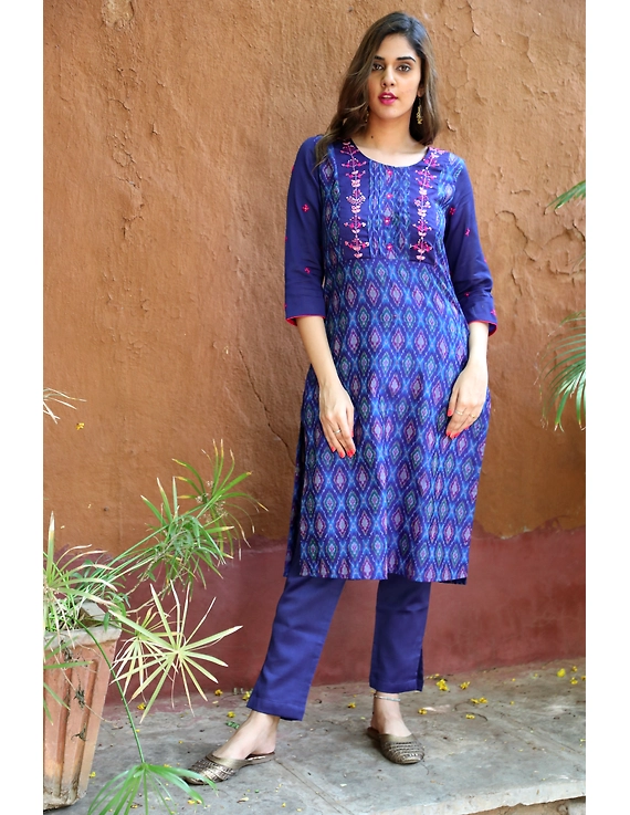 Deep Blue Silk Kurta With Matching Pants: Fv140A-FV140A-S