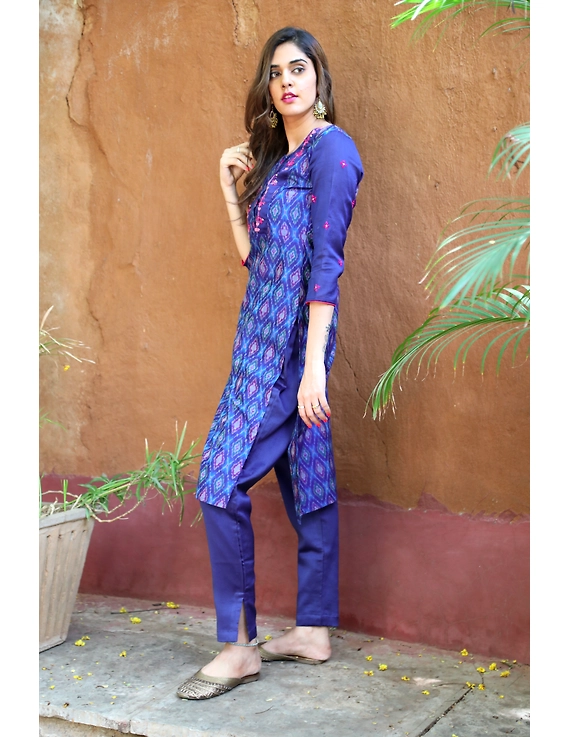 Deep Blue Silk Kurta With Matching Pants: Fv140A-M-2