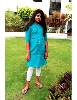 Straight Kurta With Pintucks In Blue Mangalagiri: Lk415A-LK415A-4-5-sm