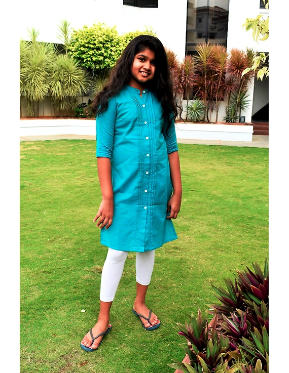 Straight Kurta With Pintucks In Blue Mangalagiri: Lk415A-LK415A-4-5