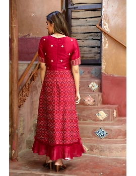 Maroon chanderi and SICO ikat gown with hand embroidery: FV130B-S-3-sm