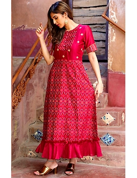 Maroon chanderi and SICO ikat gown with hand embroidery: FV130B-S-2-sm