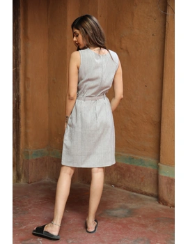 Knee length narrow striped dress in handloom cotton:LD470B-S-2-sm