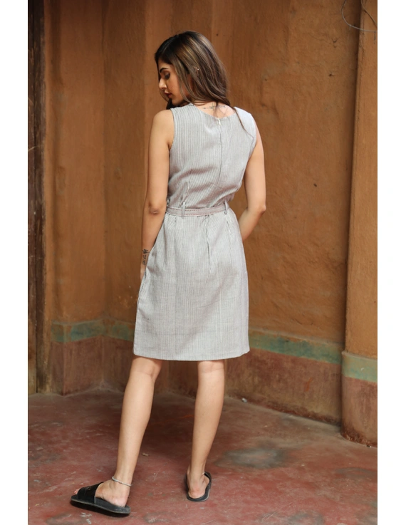 Knee length narrow striped dress in handloom cotton:LD470B-S-2