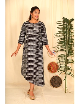 Assymetric Black-Grey Ikat Dress : Ld450D-LD450D-L-sm
