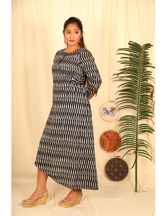 Assymetric Black-Grey Ikat Dress : Ld450D-L-2