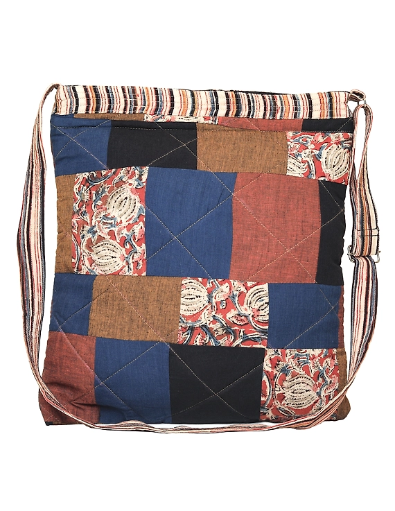 Patchwork quilted jhola bag - brown : SBP02-7