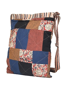 Patchwork quilted jhola bag - brown : SBP02-8-sm