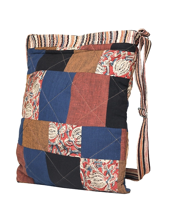Patchwork quilted jhola bag - brown : SBP02-8