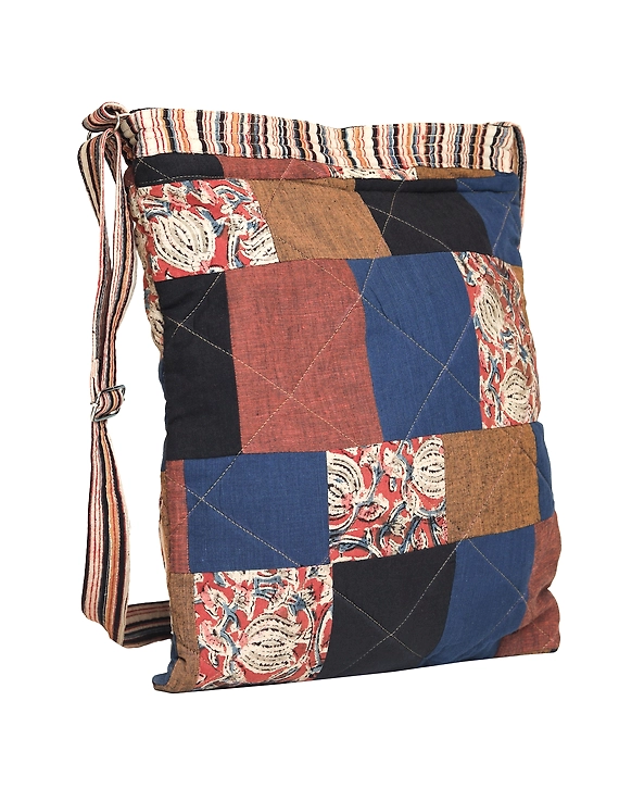 Patchwork quilted jhola bag - brown : SBP02-9