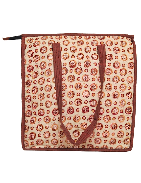 Kalamkari quilted tote bag - large - orange  : TBKL04-3