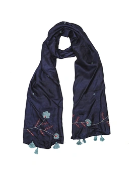 Hand embroidered stole in blue silk: WAS01B-WAS01B-sm