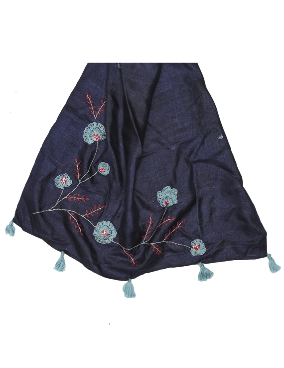 Hand embroidered stole in blue silk: WAS01B-1
