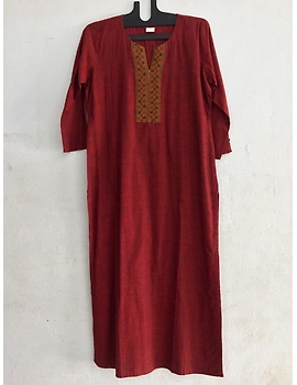 Brick red Mangalagiri cotton kurta with hand embroidered-SK15-SK15-sm